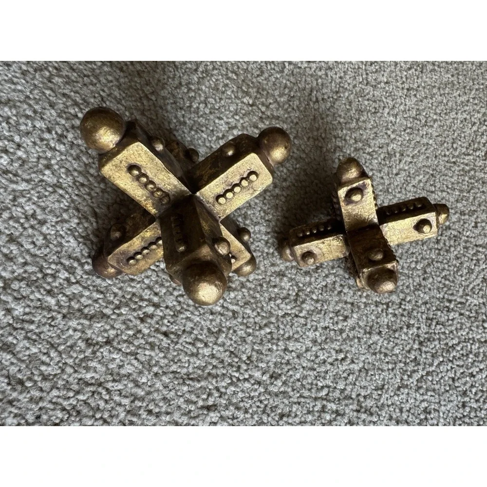 Pair of Decorative Gold Ceramic Jacks Sculptures Shelf Sitters Accent Decor